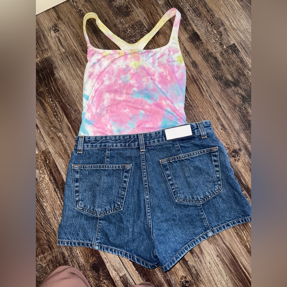 NWOT  Solid & Striped x RE/DONE Venice Tie Dye One Piece Swimsuit & Shorts L 30